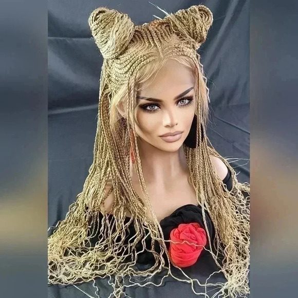 Braided Wig: African-Inspired,  feeding cornrows blond Human-Synthetic NWT - Picture 1 of 17